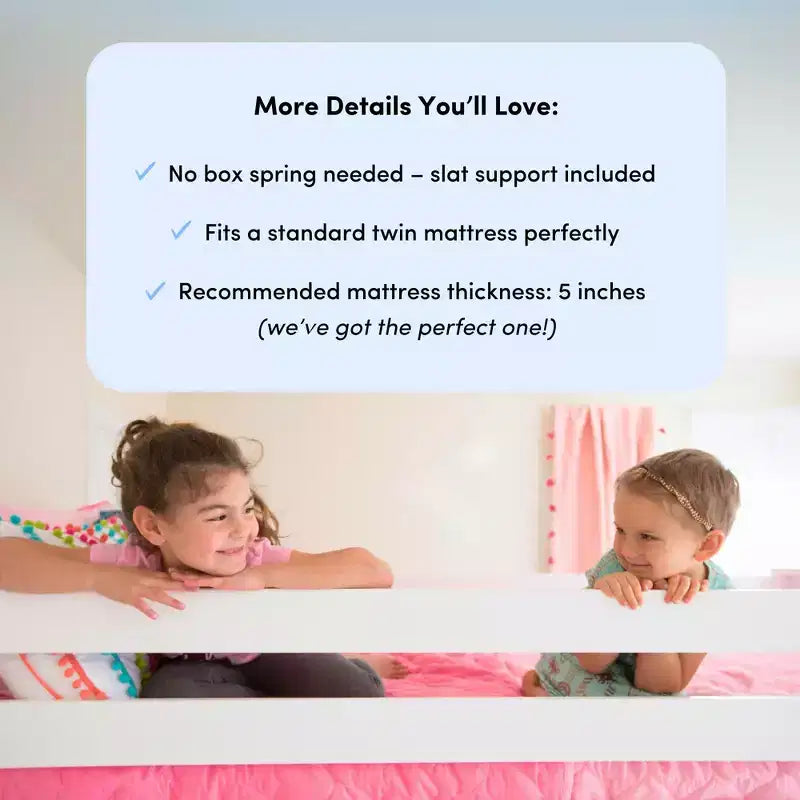 Low Twin over Twin Bunk Bed with Stairs, Easy Slide & Firetruck Curtain, Solid Wood, White