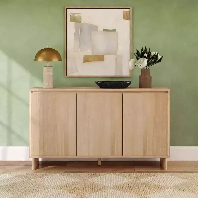 Modern 3-Door Solid Pine Sideboard Cabinet with Soft-Close Doors & Adjustable Shelves, 59"W