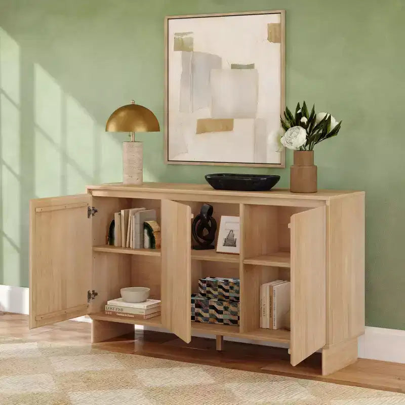 Modern 3-Door Solid Pine Sideboard Cabinet with Soft-Close Doors & Adjustable Shelves, 59"W