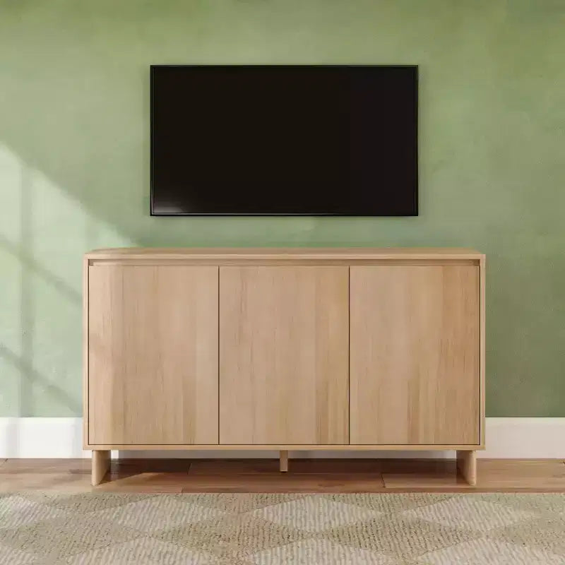 Modern 3-Door Solid Pine Sideboard Cabinet with Soft-Close Doors & Adjustable Shelves, 59"W