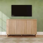 Modern 3-Door Solid Pine Sideboard Cabinet with Soft-Close Doors & Adjustable Shelves, 59"W