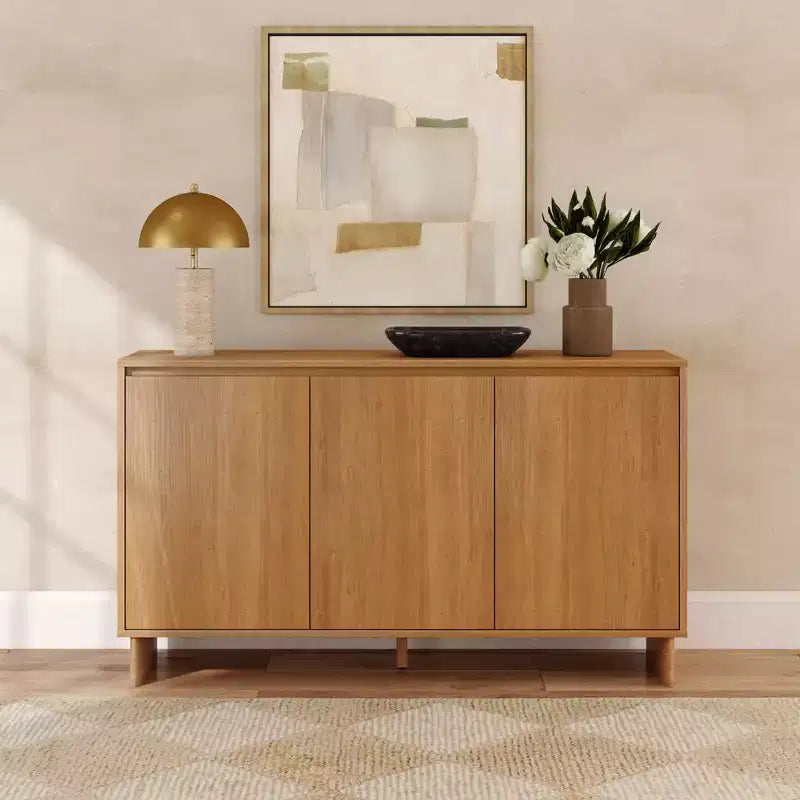 Modern 3-Door Solid Pine Sideboard Cabinet with Soft-Close Doors & Adjustable Shelves, 59"W