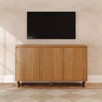 Modern 3-Door Solid Pine Sideboard Cabinet with Soft-Close Doors & Adjustable Shelves, 59"W