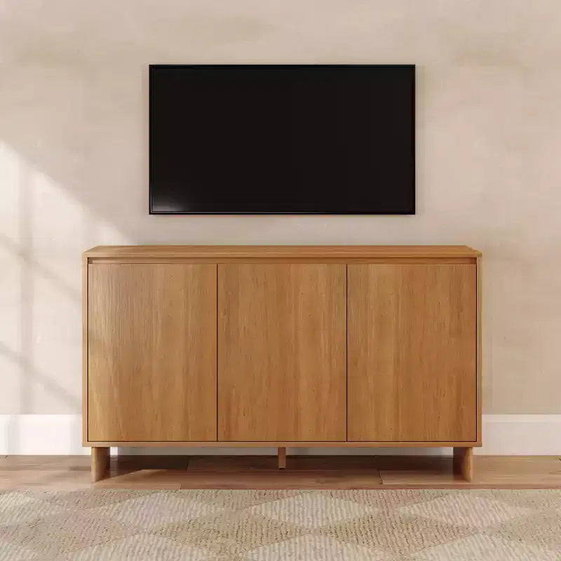 Modern 3-Door Solid Pine Sideboard Cabinet with Soft-Close Doors & Adjustable Shelves, 59"W