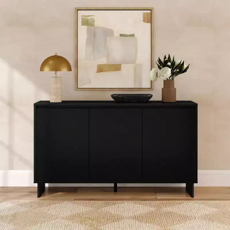 Modern 3-Door Solid Pine Sideboard Cabinet with Soft-Close Doors & Adjustable Shelves, 59"W