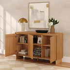 Modern 3-Door Solid Pine Sideboard Cabinet with Soft-Close Doors & Adjustable Shelves, 59"W