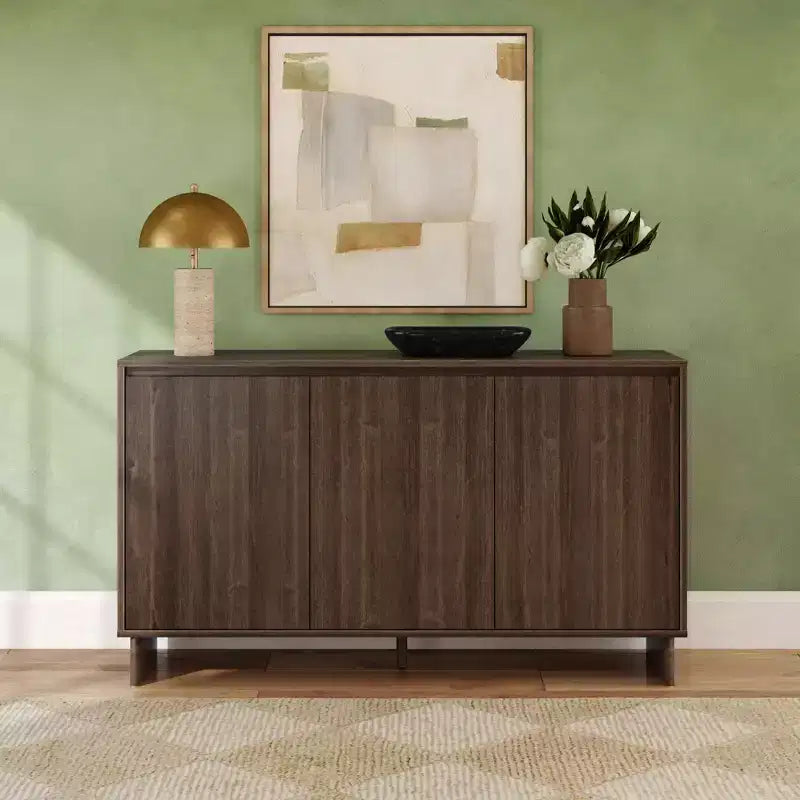 Modern 3-Door Solid Pine Sideboard Cabinet with Soft-Close Doors & Adjustable Shelves, 59"W