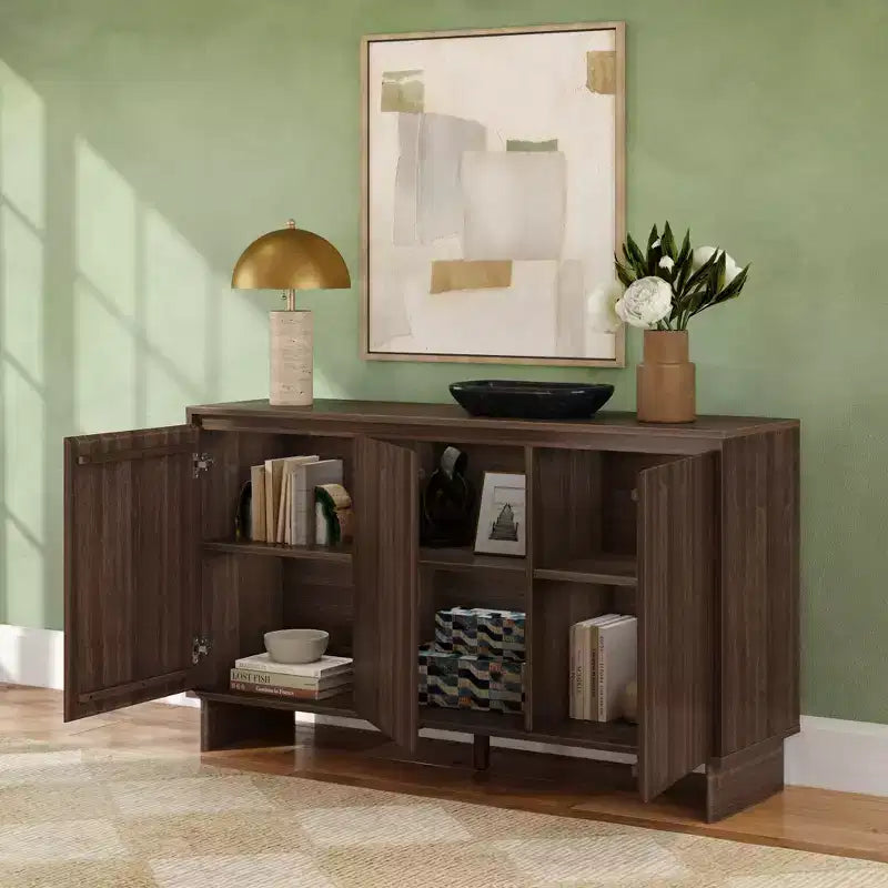 Modern 3-Door Solid Pine Sideboard Cabinet with Soft-Close Doors & Adjustable Shelves, 59"W