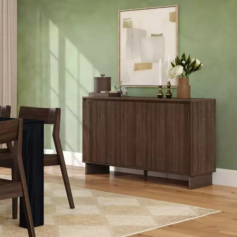 Modern 3-Door Solid Pine Sideboard Cabinet with Soft-Close Doors & Adjustable Shelves, 59"W