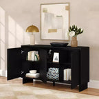 Modern 3-Door Solid Pine Sideboard Cabinet with Soft-Close Doors & Adjustable Shelves, 59"W