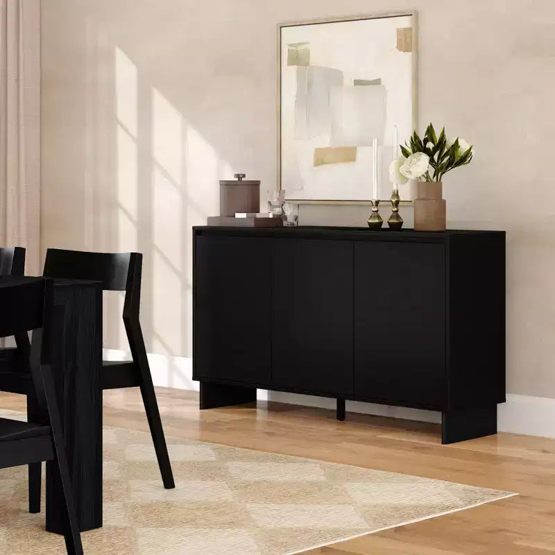 Modern 3-Door Solid Pine Sideboard Cabinet with Soft-Close Doors & Adjustable Shelves, 59"W