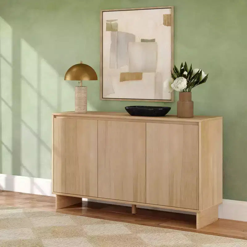 Modern 3-Door Solid Pine Sideboard Cabinet with Soft-Close Doors & Adjustable Shelves, 59"W