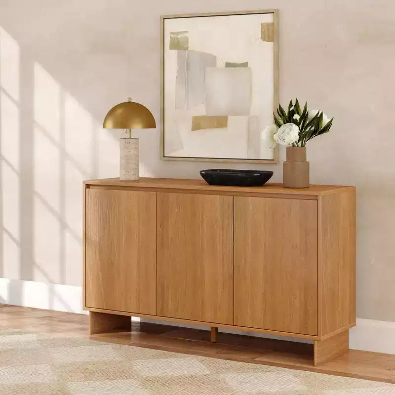 Modern 3-Door Solid Pine Sideboard Cabinet with Soft-Close Doors & Adjustable Shelves, 59"W