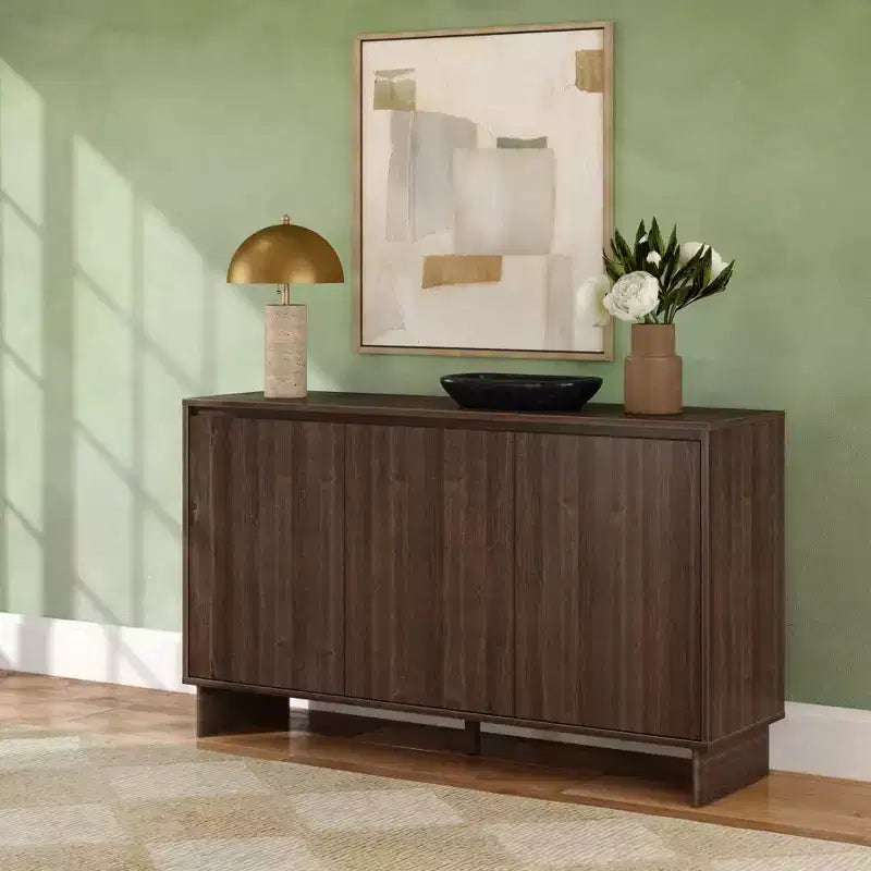 Modern 3-Door Solid Pine Sideboard Cabinet with Soft-Close Doors & Adjustable Shelves, 59"W