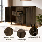 47.2"W Mid-Century Accent Cabinet with 2 Doors & 4 Drawers, Dark Walnut, Living Room Storage