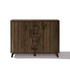 47.2"W Mid-Century Accent Cabinet with 2 Doors & 4 Drawers, Dark Walnut, Living Room Storage