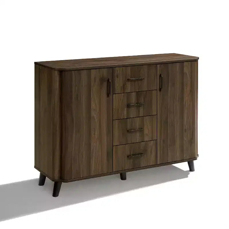 47.2"W Mid-Century Accent Cabinet with 2 Doors & 4 Drawers, Dark Walnut, Living Room Storage