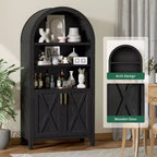 63" Arched 5-Tier Bookcase Storage Cabinet with Beech Wood Barn Doors & Adjustable Shelves