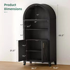 63" Arched 5-Tier Bookcase Storage Cabinet with Beech Wood Barn Doors & Adjustable Shelves