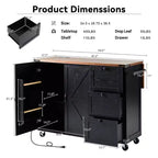 54.5" Farmhouse Kitchen Island with Power Outlet, 3 Drawers, Built-in Shelves & Locking Wheels