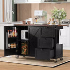 54.5" Farmhouse Kitchen Island with Power Outlet, 3 Drawers, Built-in Shelves & Locking Wheels