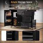 54.5" Farmhouse Kitchen Island with Power Outlet, 3 Drawers, Built-in Shelves & Locking Wheels