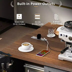 54.5" Farmhouse Kitchen Island with Power Outlet, 3 Drawers, Built-in Shelves & Locking Wheels