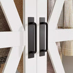 Farmhouse White 4-Door Wardrobe with 3-Color LED Lighting, Hanging Rod & Drawer Storage Armoire