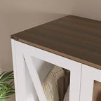 Farmhouse White 4-Door Wardrobe with 3-Color LED Lighting, Hanging Rod & Drawer Storage Armoire