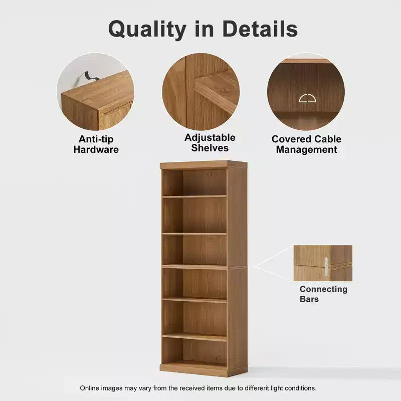 41"H Doorless Wood Bookshelf Storage Cabinet for Kitchen, Bedroom, Entryway & Living Room, Natural