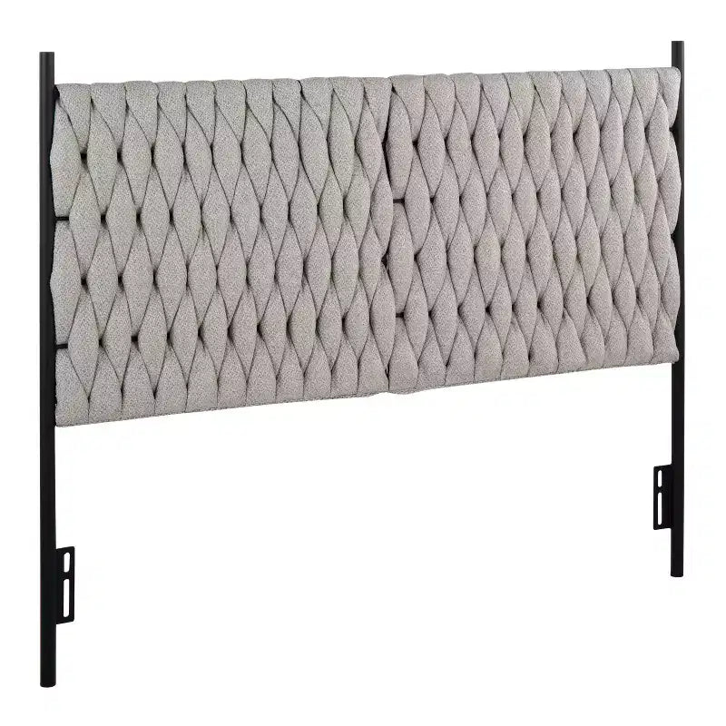 Queen Braided Tufted Headboard, Polyester Upholstery & Metal Frame, Black/Cream
