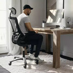 High-Back Black Mesh Swivel Ergonomic Executive Office Chair with Flip-Up Arms & Adjustable Headrest