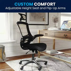 High-Back Black Mesh Swivel Ergonomic Executive Office Chair with Flip-Up Arms & Adjustable Headrest