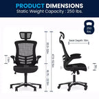 High-Back Black Mesh Swivel Ergonomic Executive Office Chair with Flip-Up Arms & Adjustable Headrest