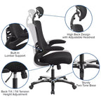 High-Back Black Mesh Swivel Ergonomic Executive Office Chair with Flip-Up Arms & Adjustable Headrest