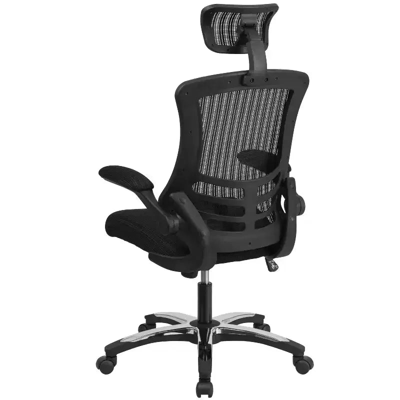 High-Back Black Mesh Swivel Ergonomic Executive Office Chair with Flip-Up Arms & Adjustable Headrest