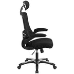 High-Back Black Mesh Swivel Ergonomic Executive Office Chair with Flip-Up Arms & Adjustable Headrest