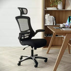 High-Back Black Mesh Swivel Ergonomic Executive Office Chair with Flip-Up Arms & Adjustable Headrest