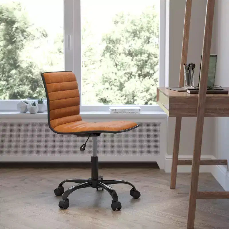 Low Back Armless Ribbed Swivel Task Office Chair, Vinyl Upholstery, 250 LBS Capacity