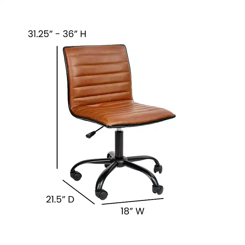 Low Back Armless Ribbed Swivel Task Office Chair, Vinyl Upholstery, 250 LBS Capacity