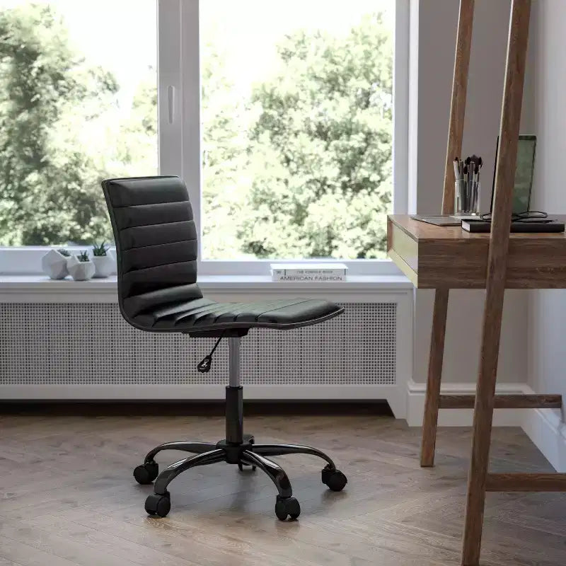 Low Back Armless Ribbed Swivel Task Office Chair, Vinyl Upholstery, 250 LBS Capacity