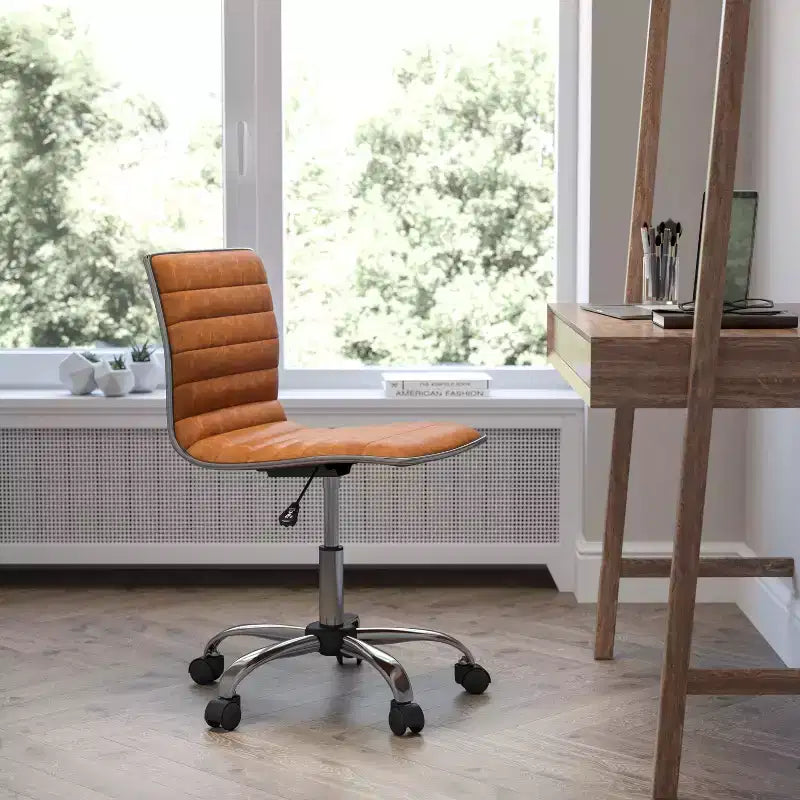 Low Back Armless Ribbed Swivel Task Office Chair, Vinyl Upholstery, 250 LBS Capacity