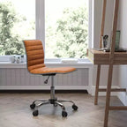 Low Back Armless Ribbed Swivel Task Office Chair, Vinyl Upholstery, 250 LBS Capacity