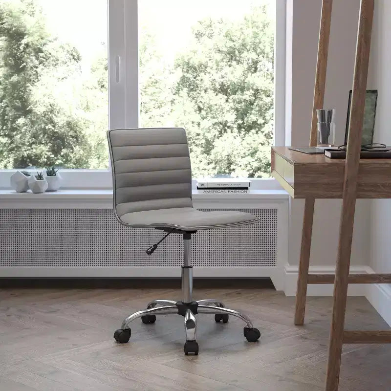 Low Back Armless Ribbed Swivel Task Office Chair, Vinyl Upholstery, 250 LBS Capacity