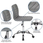 Low Back Armless Ribbed Swivel Task Office Chair, Vinyl Upholstery, 250 LBS Capacity