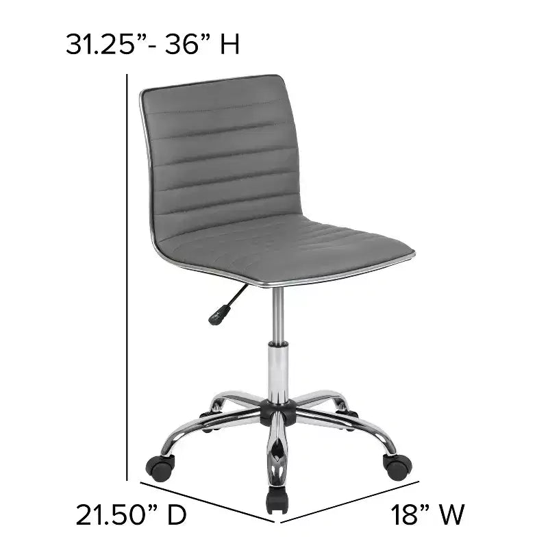 Low Back Armless Ribbed Swivel Task Office Chair, Vinyl Upholstery, 250 LBS Capacity