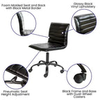 Low Back Armless Ribbed Swivel Task Office Chair, Vinyl Upholstery, 250 LBS Capacity