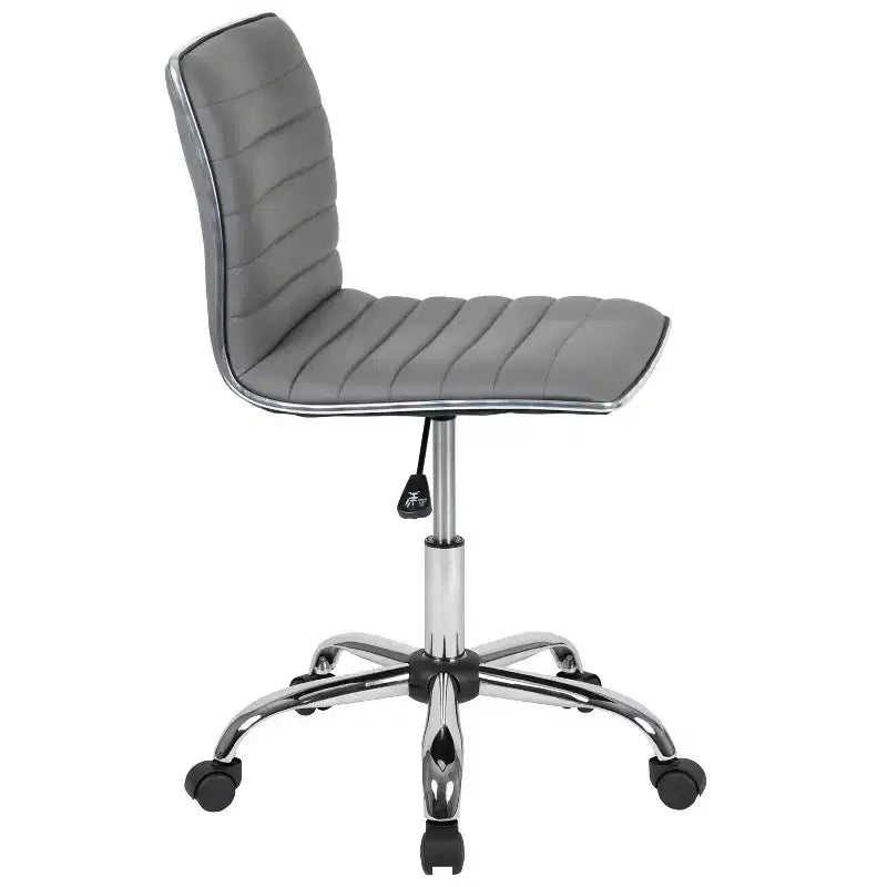 Low Back Armless Ribbed Swivel Task Office Chair, Vinyl Upholstery, 250 LBS Capacity