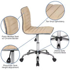 Low Back Armless Ribbed Swivel Task Office Chair, Vinyl Upholstery, 250 LBS Capacity