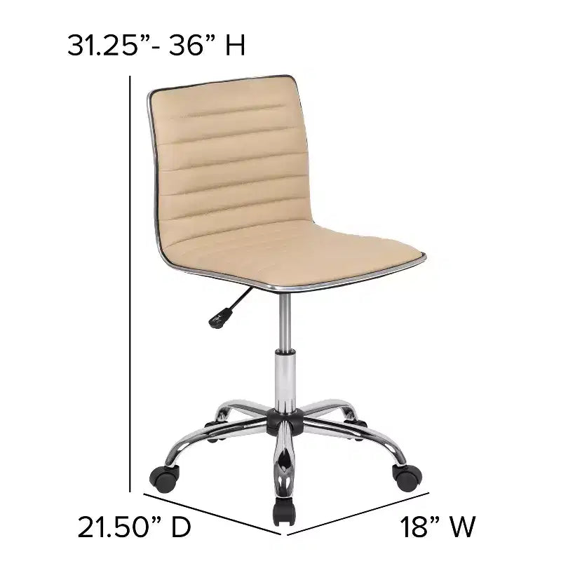 Low Back Armless Ribbed Swivel Task Office Chair, Vinyl Upholstery, 250 LBS Capacity
